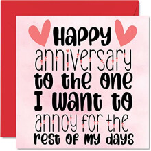 Anniversary Card for Women Men Her Him - The One I Want To Annoy - Funny Wedding Anniversary Card for Husband Wife Boyfriend Girlfriend, 145mm Greeti