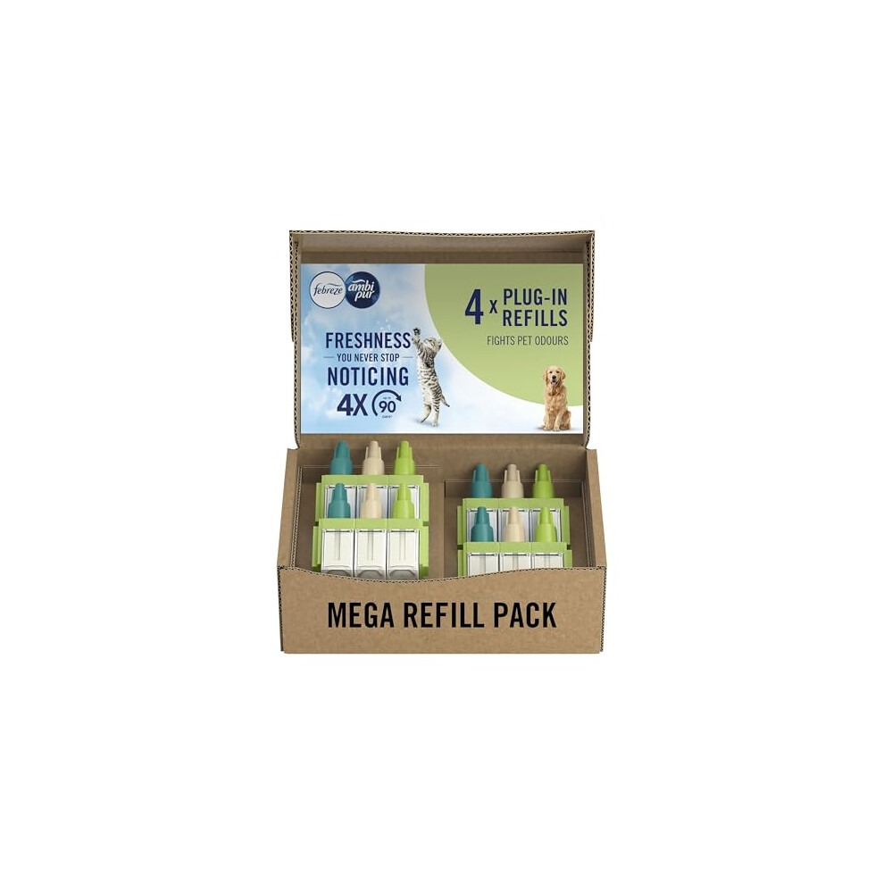 Febreze 3Volution Air Freshener Plug-In Refills, 4 Refills (20Ml X 4), Pet Odour Fighter, 3 Alternating Scents To Fight Odours