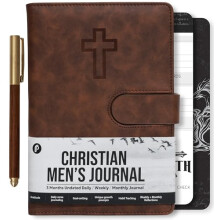 Prazoli Leather Christian Bible Prayer Journal For Men - Study Scripture Notebook & Planner Daily Devotional Undated | Religious Jesus Faith Gifts fo