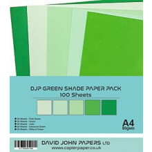 DJP 80GM Green Shade Tint Paper Pack - 5 Colours,100 Sheets - 20 Each Colour