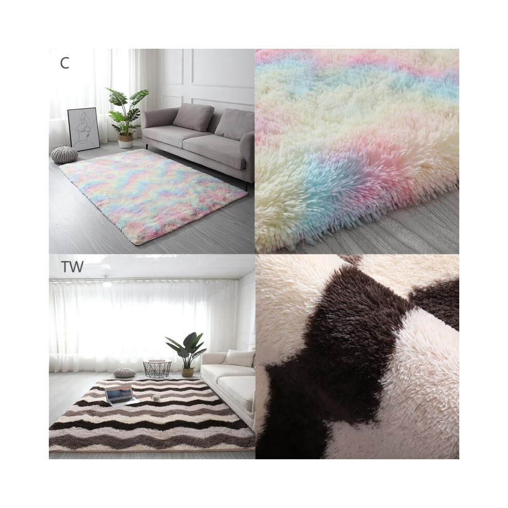 Fluffy Shaggy Geometric Area Rug 4' X 6' Grey & White White,Grey