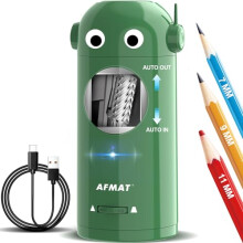 AFMAT Electric Pencil Sharpener for Colored Pencils 7-11.5mm,Auto in&Out,Robot Fully Automatic Rechargeable Pencil Sharpener with Container,for Large
