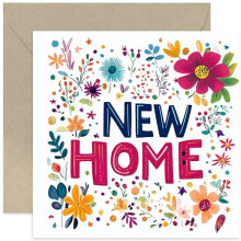 New Home Cards for Couple, Beautiful Bold and Colourful Artwork, Stars and Floral Accents, Premium Designer Greeting Cards for Her and Him - Stylish