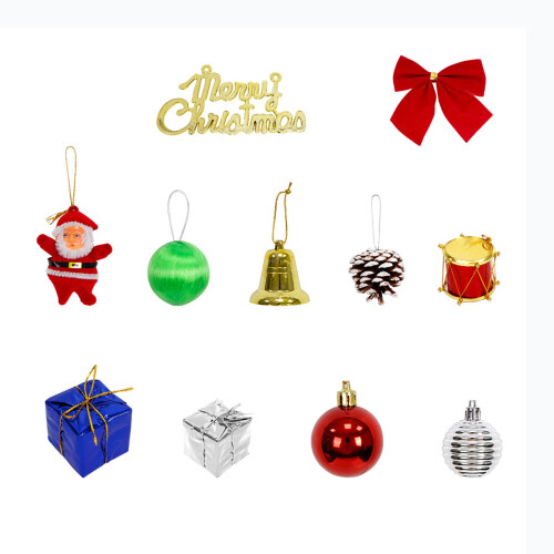 Red Christmas Decor Set bows balls bell pinecone gift box 2