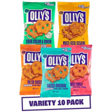 Olly's Pretzel Thins, New Variety Pack, 35g (Pack of 10), x2 Salted, x2 Multi Seeded, x2 Sour Cream, x2 Sweet Chilli x2 Cheesy, Low Calorie Snacks, L