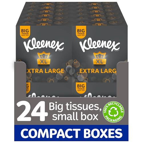 Kleenex Kleenex Extra Large Soft Facial Tissues, 24 Compact Tissue Boxes, 1056 Tissues (24 Boxes) - 100% Recyclable Packaging