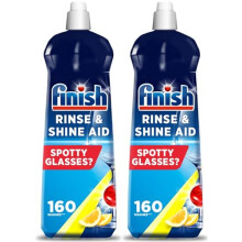 Finish Dishwasher Rinse & Shine Aid | Lemon | 800ml Each | Pack of 2 | 2 x 800ml | For Drier Glasses and Spot Prevention