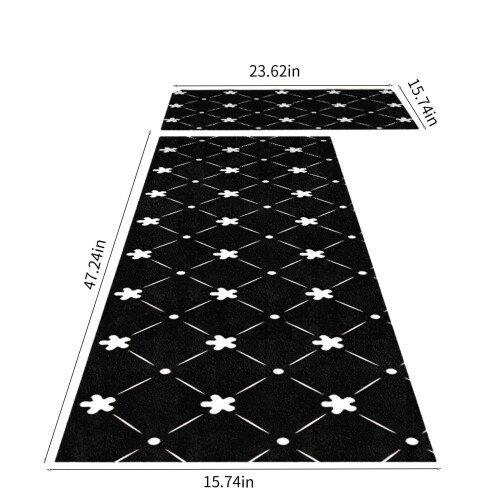 Kitchen Rug Set Black Cushioned Non-Slip 2 Pc 2