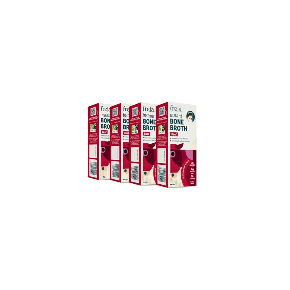 Freja Instant Beef Bone Broth | Beef | 100% Natural | Rich In Collagen, Protein & Amino Acids | Dairy & Gluten Free, 4 Boxes (4 X 15G Sachets Per Box 83817908