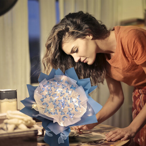 Σετ μπουκέτου λουλουδιών πεταλούδων DIY με φως LED 33 τεμάχια 2