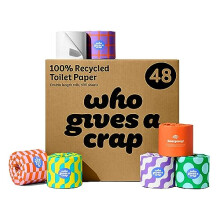 Who Gives A Crap – 100% Recycled, Twice as Long, Sustainable Toilet Roll, Box of 48 (3-Ply, 400 Sheets) - Soft, Strong, Sustainable