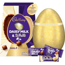 Cadbury Dairy Milk Ultimate Half & Half Easter Egg, Includes 1 Large Milk & White Chocolate Egg and 8 Individually Wrapped Assorted Chunks of Chocola