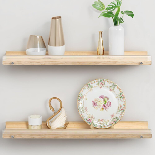 24inch Pine Floating Shelves Set of2with Acrylic Lip