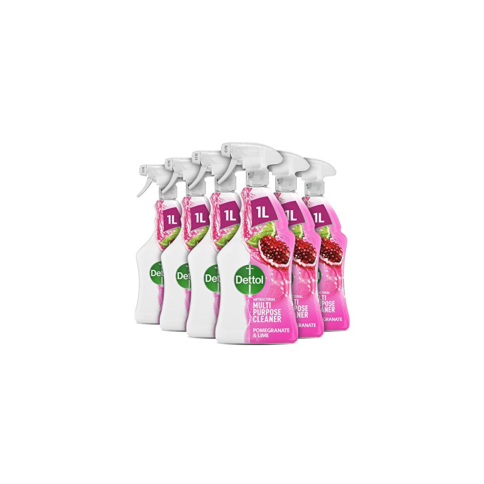 Dettol Antibacterial Disinfectant Spray, Pomegranate And Lime, 6-Pack (6X1l), Total 6L, Kills 99.99% Of Germs, Kitchen Household Cleaner, First Aid B