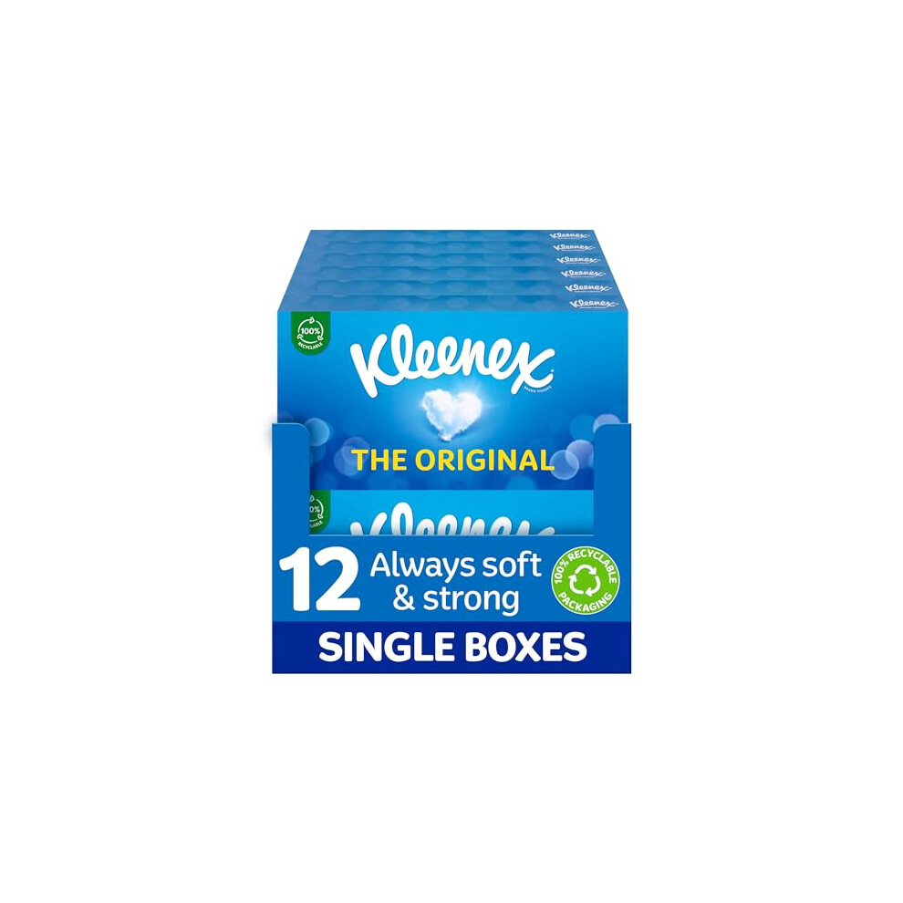 Kleenex Original Facial Tissues - Pack Of 12 Tissue Boxes - Soft Tissues For Everyday Use - Gentle On Your Family's Skin With A Touch Of Cotton