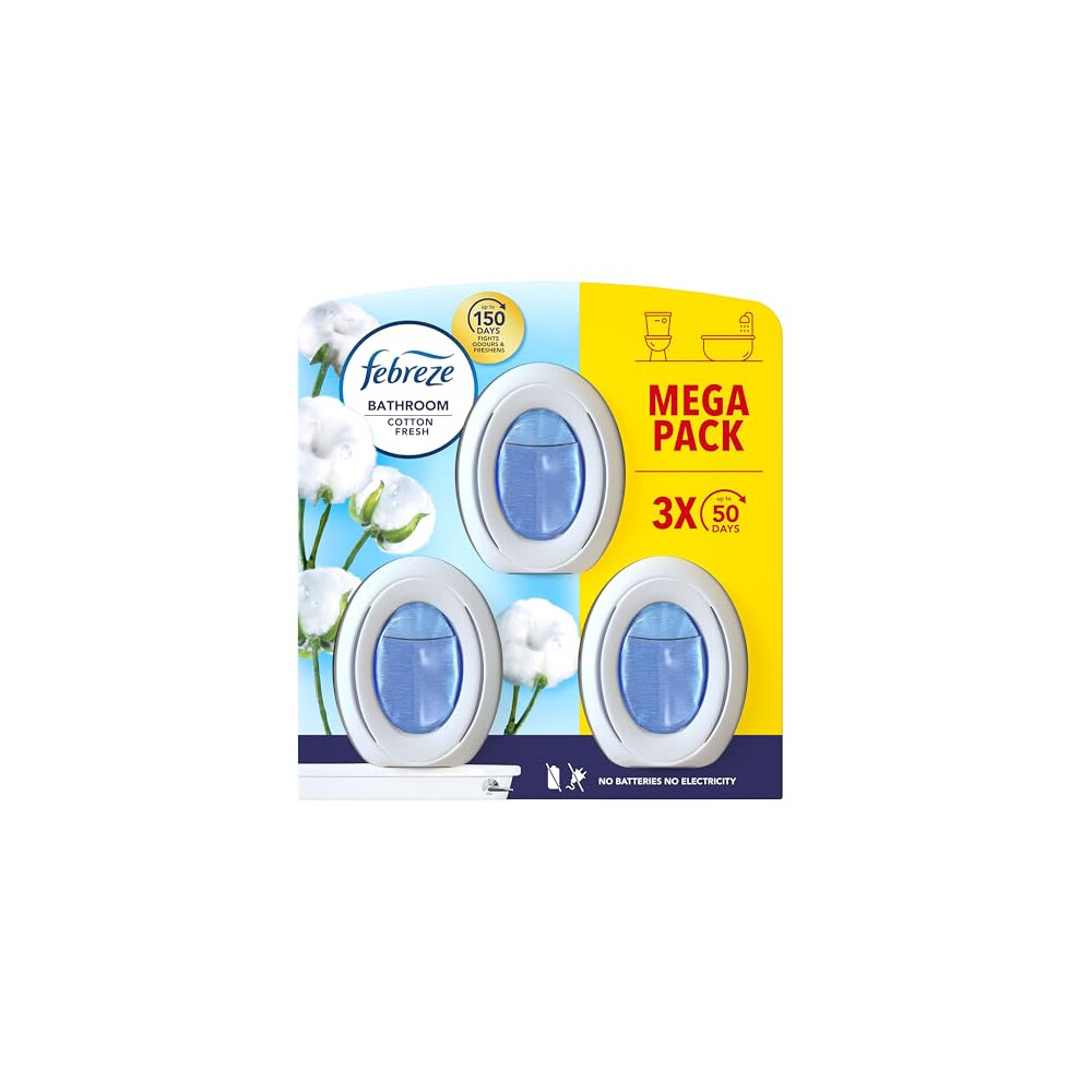 New Febreze Bathroom Continuous Air Freshener Cotton Fresh 3 Unit Fights Odour And Freshens