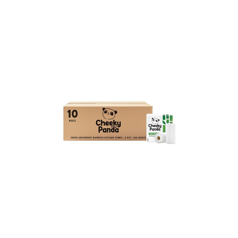 The Cheeky Panda Bamboo Kitchen Roll | 10 Kitchen Rolls - 1000 Super Strong Sheets | Naturally Strong And Absorbent Plastic Free Kitchen Paper Towels