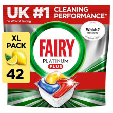 Fairy Platinum Plus Dishwasher Tablets – 42 Pack, Lemon, Anti-Dull Technology