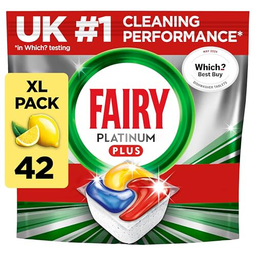 Fairy Fairy Platinum Plus Dishwasher Tablets – 42 Pack, Lemon, Anti-Dull Technology