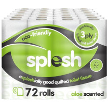 Splesh by Cusheen Toilet Roll 72 Rolls - Aloe Vera Scent Bulk Family Pack | Soft 3 Ply Quilted Bathroom Tissue Loo Rolls | Eco-Friendly, Sustainable