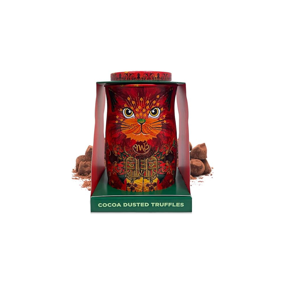 Monty Bojangles Cocoa Dusted Chocolate Truffles Cat Tin (Fire Dancer-135G) Orange Angelical Flavoured Luxury Chocolatey Truffles - Collectable Cat Ti