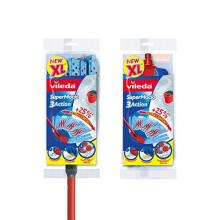 Vileda SuperMocio 3Action XL Mop with Extra Refill, Red/Grey/Blue, 15 x 6 x 117 cm