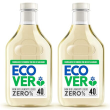Ecover Zero Non-Bio Laundry Detergent for Sensitive Skin, Baby Laundry Washing Liquid, 2x Pack of 40 Washes, 2 x 1.43L