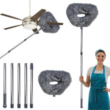 85 Inch Extendable Microfiber Ceiling Fan Duster with Washable Head and Stainless Pole for Home Cleaning (Grey)