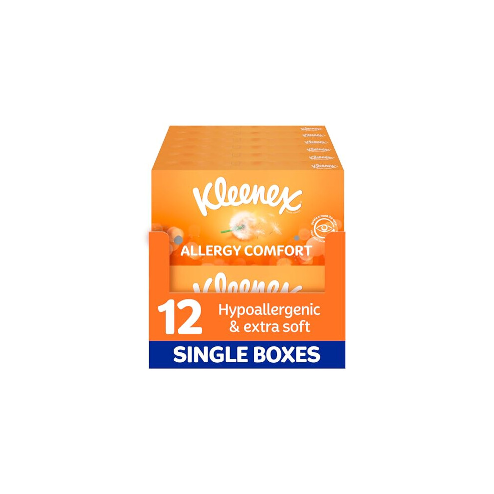 Kleenex Allergy Comfort Tissues - Pack Of 12 Tissue Boxes- Hayfever Allergy Comfort Tissues - Extremely Gentle, Perfect For Hay Fever Symptoms
