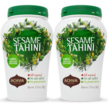 Achva Sesame Tahini Paste - Pack of 2 x 500G Roasted & Pure Stone Ground Ethiopian Sesame Seeds - Rich Creamy Taste for Hummus & Tahini Sauce - Koshe