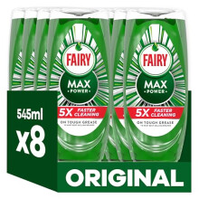 Fairy Max Power Washing Up Liquid Original 8 x 545ML, Easy & Effortless Cleaning, Even On Your Greasiest Pots & Pans
