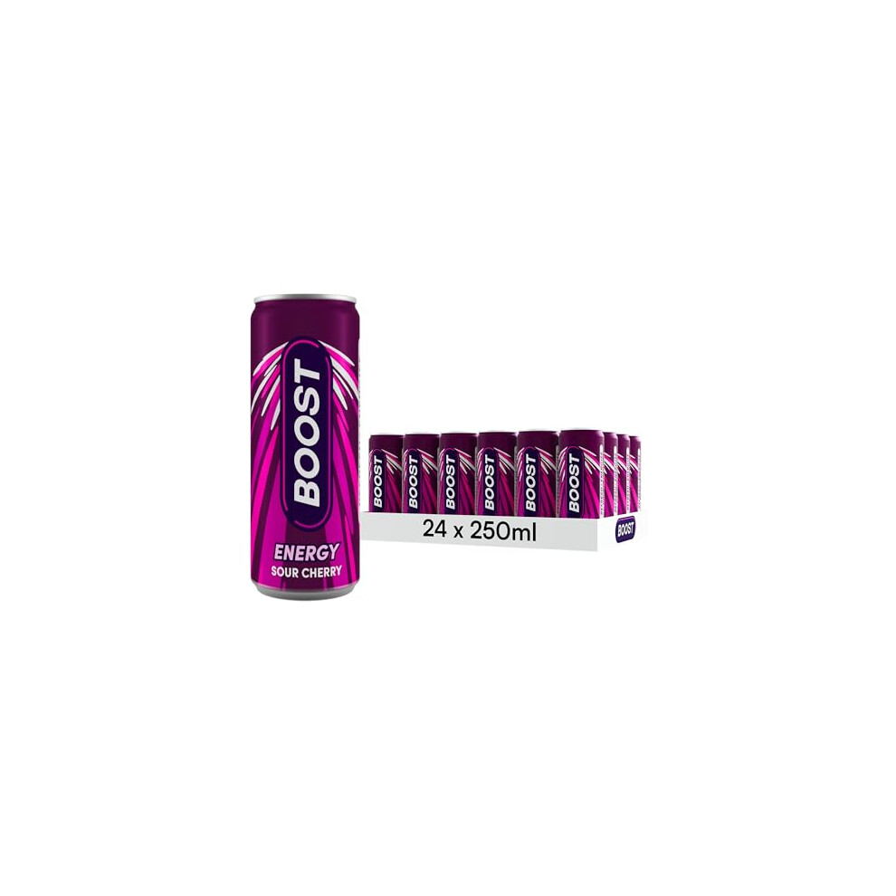 Boost Energy Drink Cherry Flavour - 24 Pack Drinks With Caffeine, Taurine And Vitamin B Carbonated Energy Drinks Gluten Free Vegan Low Calorie Fizzy