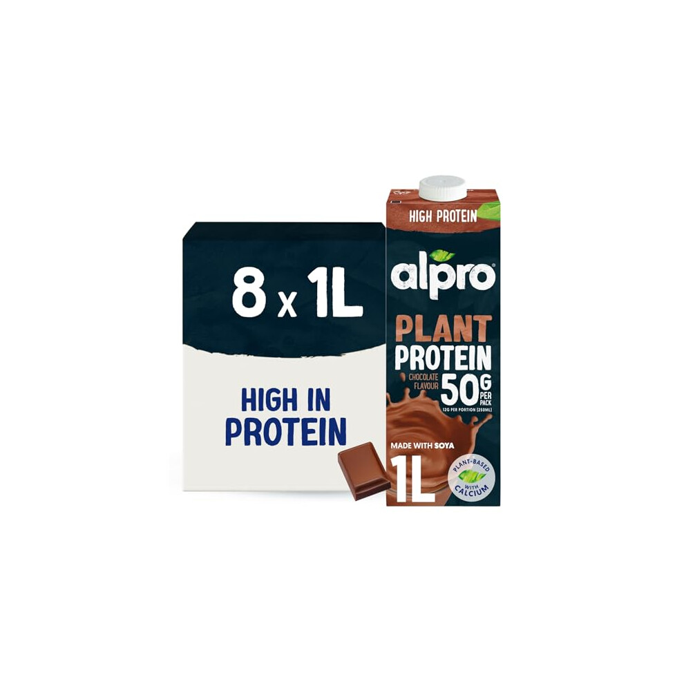 Alpro Chocolate Soya Drink - High Protein - Plant-Based Long Life Dairy Free & Lactose Free Milk Alternative - 1L (Pack Of 8)