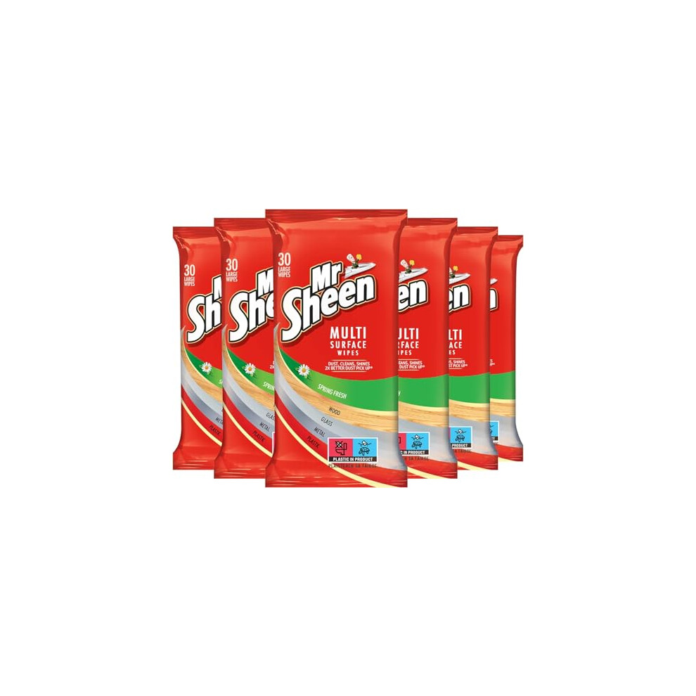 Mr. Sheen Furniture Wipes Spring Fresh Scent, Multiple Surface Wipes, 30 Per Pack, Pack Of 6, 6 X 30 Wipes Mr Sheen