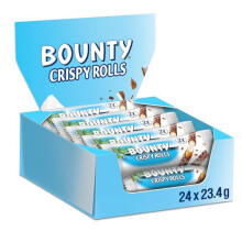Bounty Crispy Rolls, Milk Chocolate, Coconut, Biscuit Snack bar, Single Pack 23.4 g (1 x 24 Bars)