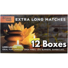 12 Boxes - Bryant & May Extra Long Safety Matches - Ideal for Candles, Open Fires, Log Burners & BBQ