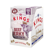 Kings - Beef Jerky - Smokey BBQ Flavour - High Protein Snacks, Marinated and Cooked Meat - Bulk Box of 12 x 60 g Packs