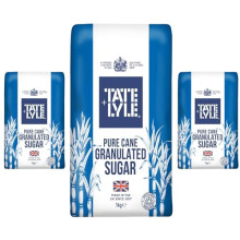 Tate Lyle Pure Cane Granulated Sugar - White - 1kg Bags (PACK OF 3) - Made in UK - T&L