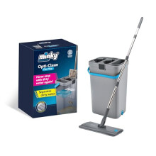 Minky Opti-Clean Flat Mop, Dual Cavity 2L Bucket with Sturdy Handle, Reusable Powerful Microfibre Pad, Flat Mop and Buckets Sets, Machine Washable