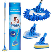 The Cleaning Expert 3in1 Bathroom Tile Cleaner Set with Extendable Handle MultiSurface Scrubbing Kit for Tiles Baths Shower Walls Floors Intercha