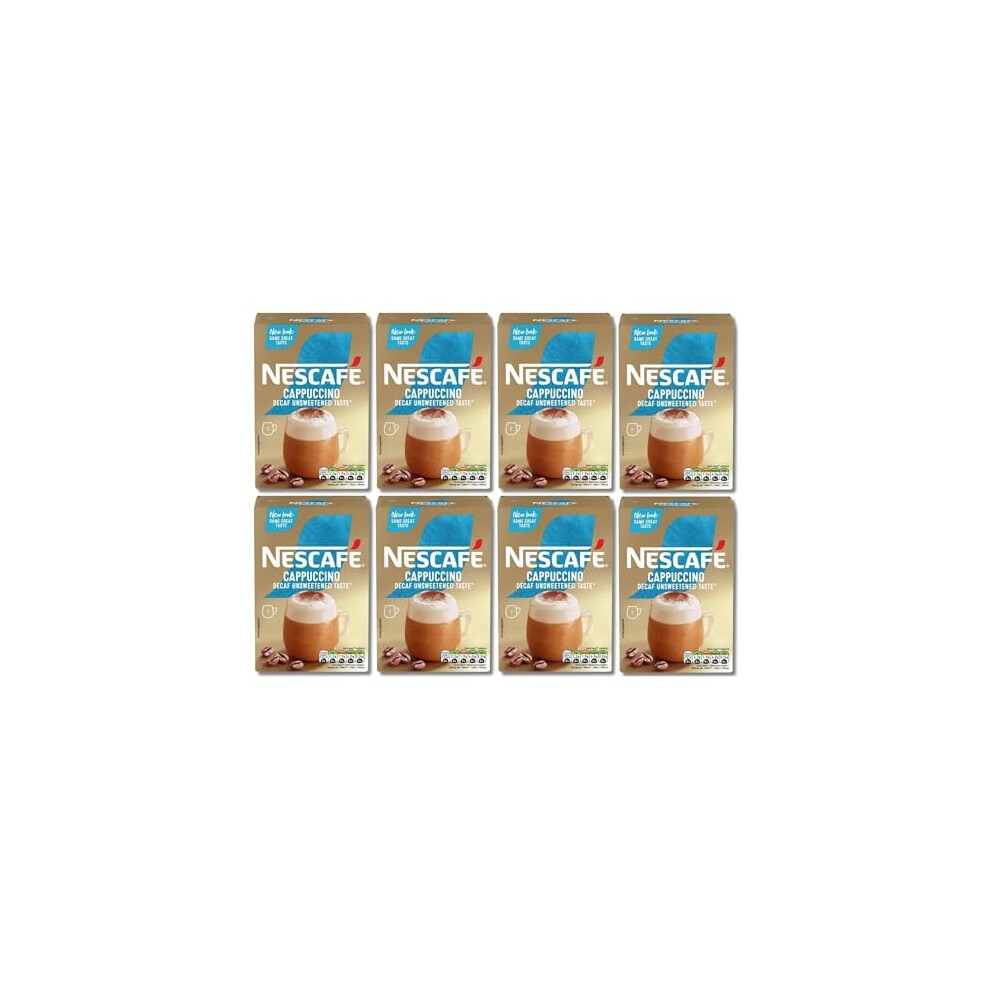 Nescafe Nescafé Cappuccino Decaffeinated Unsweetened Coffee Sachets X7 (Pack Of 8, Total 56 Decaf Sachets)
