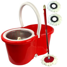 Spin Mop Bucket Set with Spin 360 Wringer and 2 Microfibre Mop Pad Head Telescopic Easy Press Handle with Spin Dry Cleaning Caddy SetMicrofibre Home