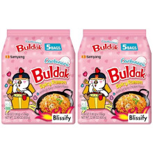 Blissify Korean Import Hot Chicken Flavour Carbo nara Noodles Fire Fried Super Hot Spicy PINK Noodle 128g x 10 HALAL By Buldak