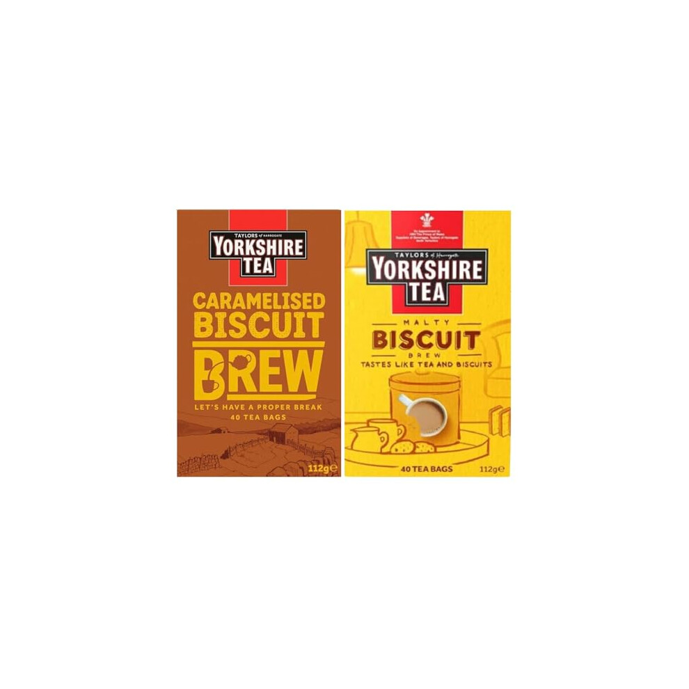 Yorkshire Tea Variety Pack X40 Tea Bags, Flavours Inc. Malty Biscuit Brew And Caramelised Biscuit Brew (Pack Of 2, Total 80 Tea Bags)