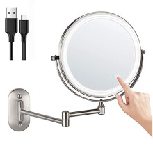 8 Inch Wall Mounted Lighted Makeup Mirror 10X Magnifying View with Touch Sensor Lighting and 360 Swivel Arm