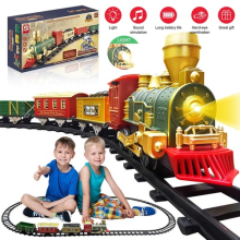 Train Toy Set for Kids with Sound, LED Light, Track Engine Real Locomotive Cargo
