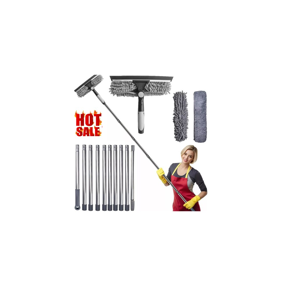 4.2M Telescopic Extendable Window Cleaning Microfiber Brush With Rubber Scraper 8195464443387