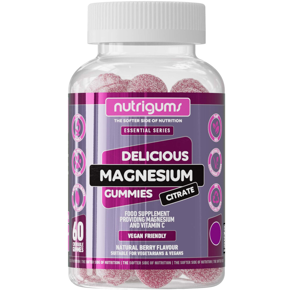 Nutrigums Magnesium Citrate 1250Mg & Vitamin C Gummy | High Strength | 150Mg Of Elemental Magnesium & 80Mg Vitamin C | Mixed Berry Flavour | 60 Vegan Gummies |