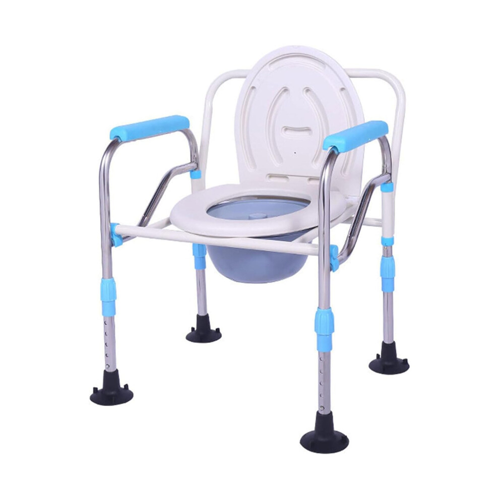 White Folding Bedside Commode Chair For Elderly, Height Adjustable 3 In 1 Shower Toilet With Bucket
