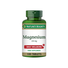 Nature's Bounty Magnesium 250 mg Tablets - Pack of 100 Coated Tablets, One-a-Day - Supports Energy and Vitality - Suitable for Vegans